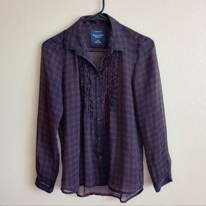 American Eagle Plaid Sheer Button Down